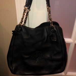 TORY BURCH BLACK LEATHER PURSE WITH CHAIN STRAPS